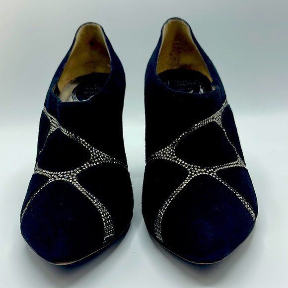 Rene Caovilla Black Suede Slip-in booties with crystals 4”heels
